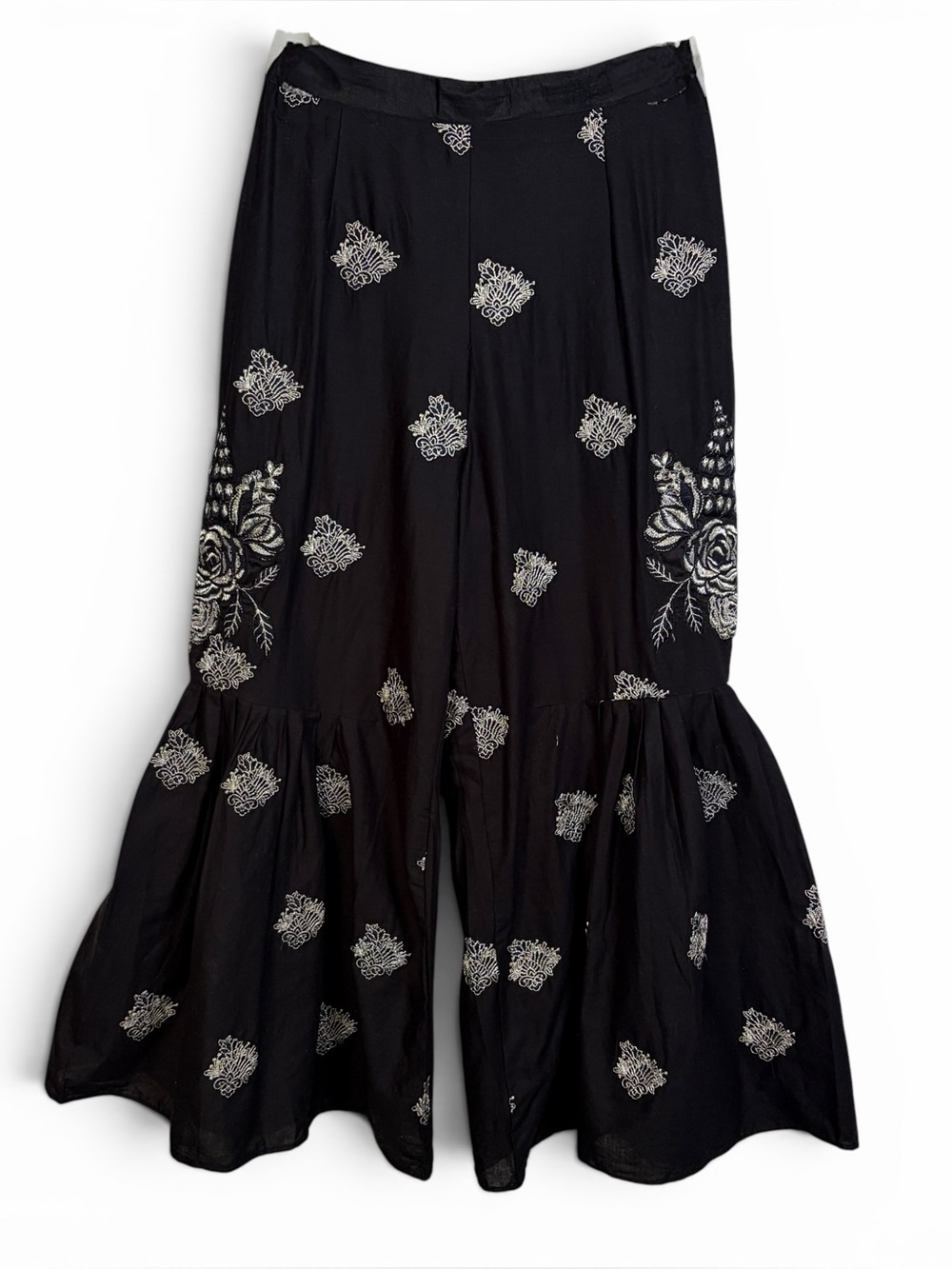 CHARIZMA Cotton Embroidered Boho Bell Bottom Cropped Pant, XS